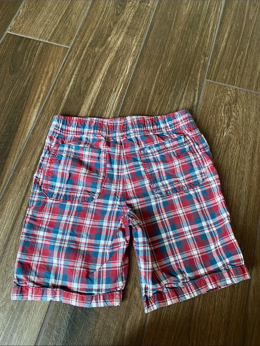 Gymboree Red and Blue Plaid Drawstring Hybrid Shorts
